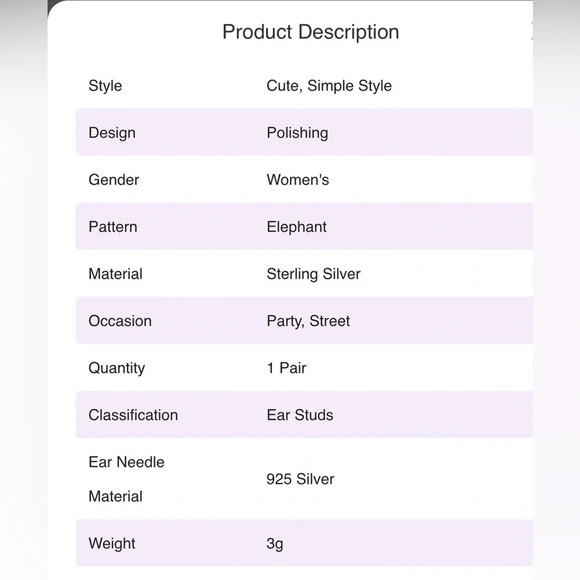 925 Sterling Silver Elephant Ear Studs - Picture 5 of 7